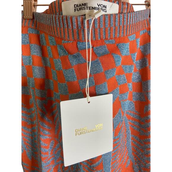 Diane Von Furstenberg Cruz Skirt Metallic Jacquard Tile Summer Party Garden Sz M - Picture 8 of 11